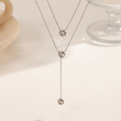 Necklace | SN124 | Layer Stone Drop | Silver
