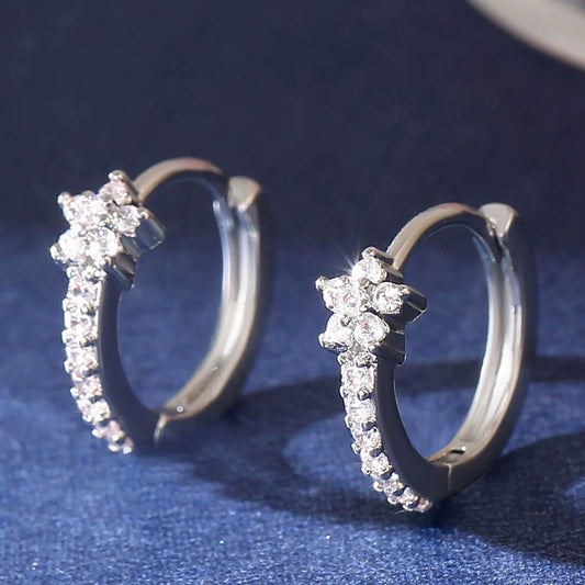 Zircon Hoop Earring | CZH03 | Floral Rhinestone | Silver