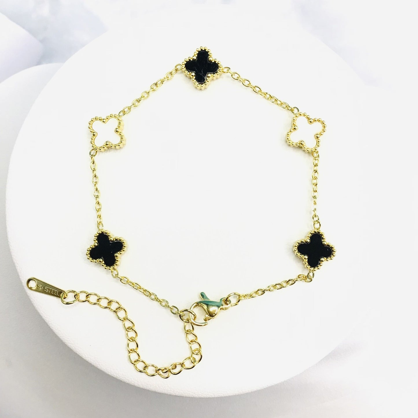 Chain Bracelet | SSCB046 | Clover - Black White Gold