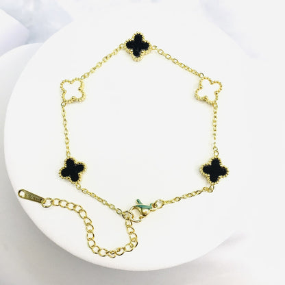 Chain Bracelet | SSCB046 | Clover - Black White Gold