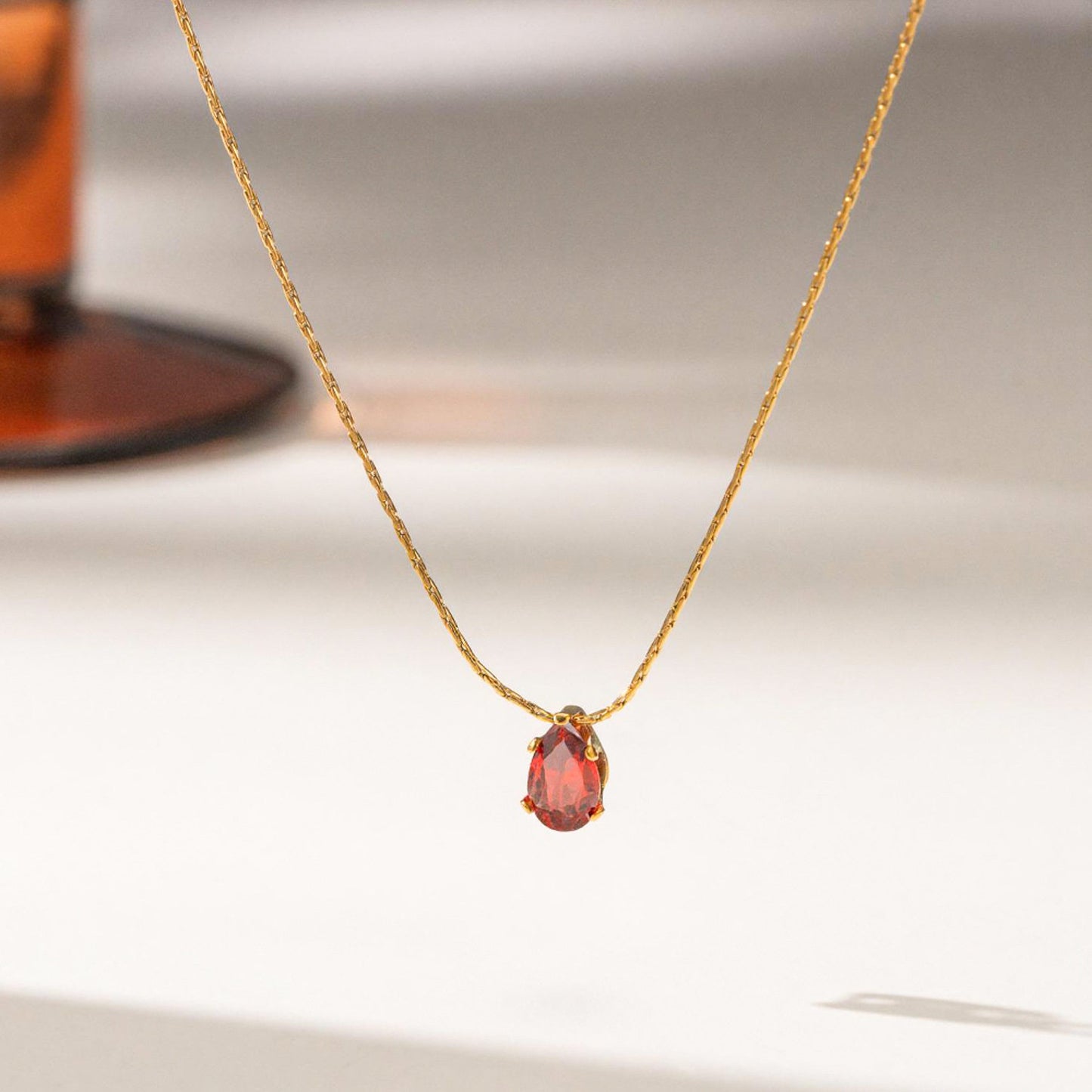 Necklace | SN107 | Teardrop Stone Gold Red