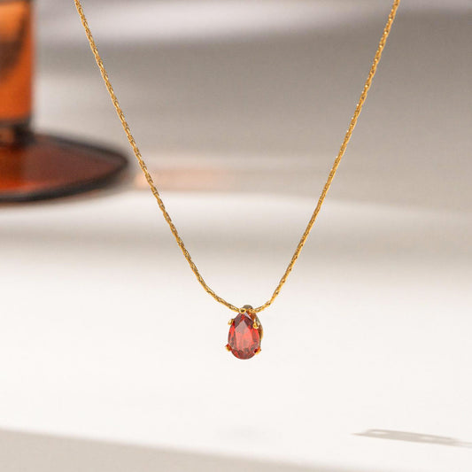 Necklace | SN107 | Teardrop Stone Gold Red