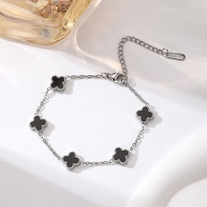 Chain Bracelet | SSCB046 | Clover - Black Silver