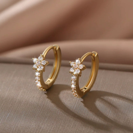 Zircon Hoop Earring | CZH03 | Floral Rhinestone | Gold