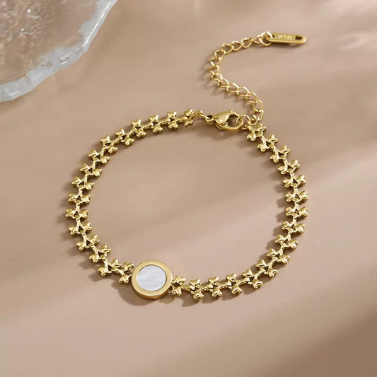 Chain Bracelet | SSCB092 | Round White Shell