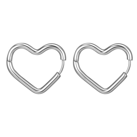 Shape Hoop Earring | Rounded Heart | Silver