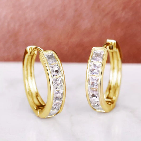 Zircon Hoop Earring | CZH04 | White Diamond | Gold