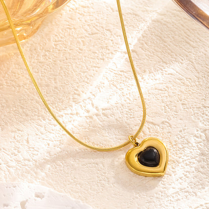 Necklace | SN297 | Black Golden Heart