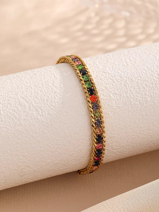 Chain Bracelet | SSCB077 | Zircon Stone Multicolor