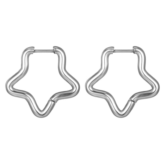 Shape Hoop Earring | Rounded Star | Silver