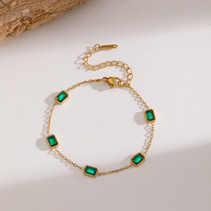 Chain Bracelet | SSCB127 | Green Diamonds