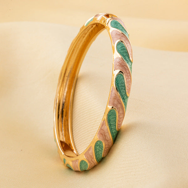 Enamel Bangle Bracelet | ENB01 | White Green