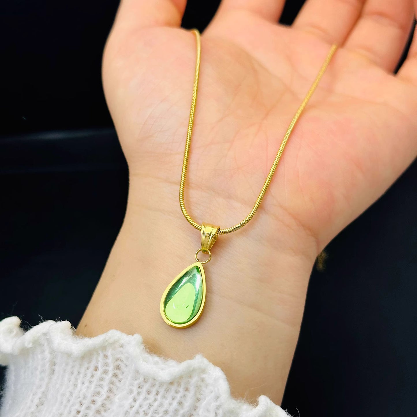 Necklace | SN158 | Green Water Drop