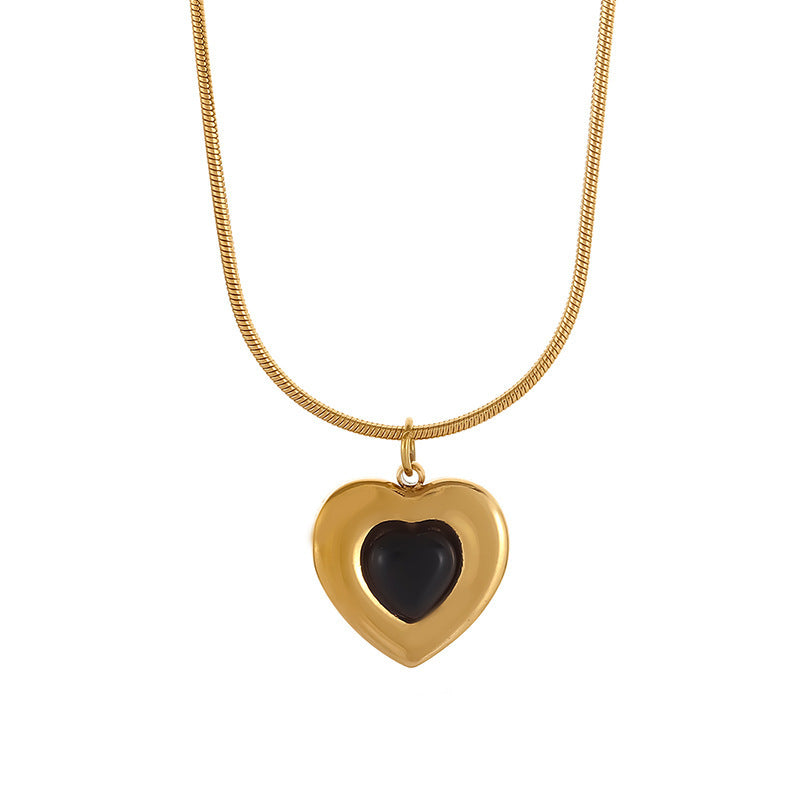 Necklace | SN297 | Black Golden Heart