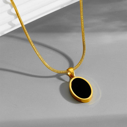 Necklace | SN219 | Oval Shell Black
