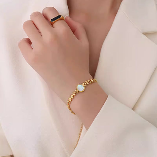 Chain Bracelet | SSCB092 | Round White Shell