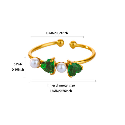 Stone Ring | SR265 | Double Hearts Green
