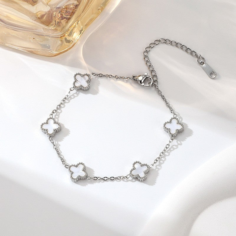 Chain Bracelet | SSCB046 | Clover - White Silver