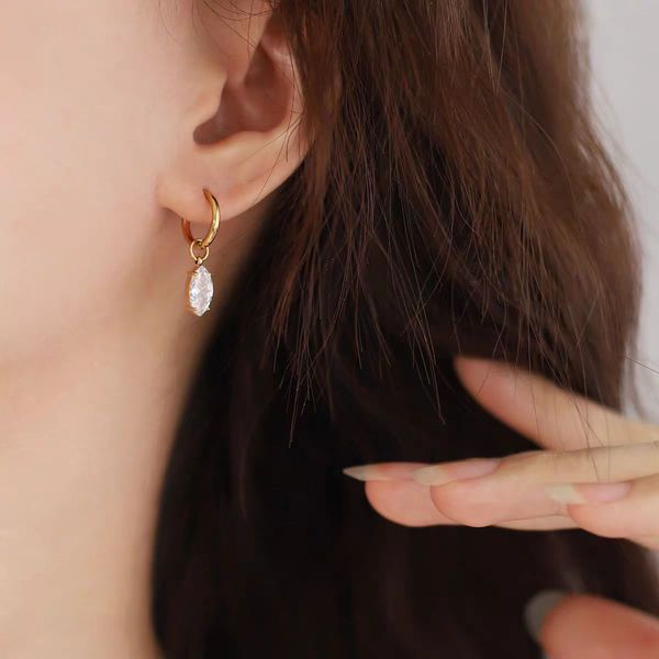 Hoop Earring Zircon Water Drop Gold