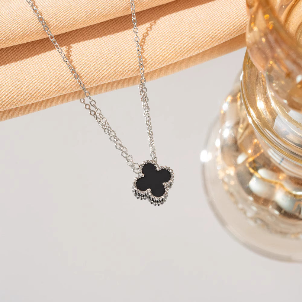 Necklace | SN276 | Silver Clover | Black