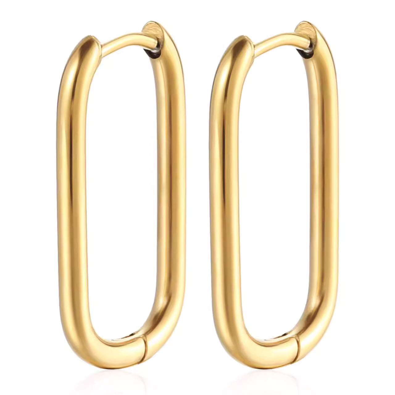 Shape Hoop Earring | Rounded Rectangle | Gold