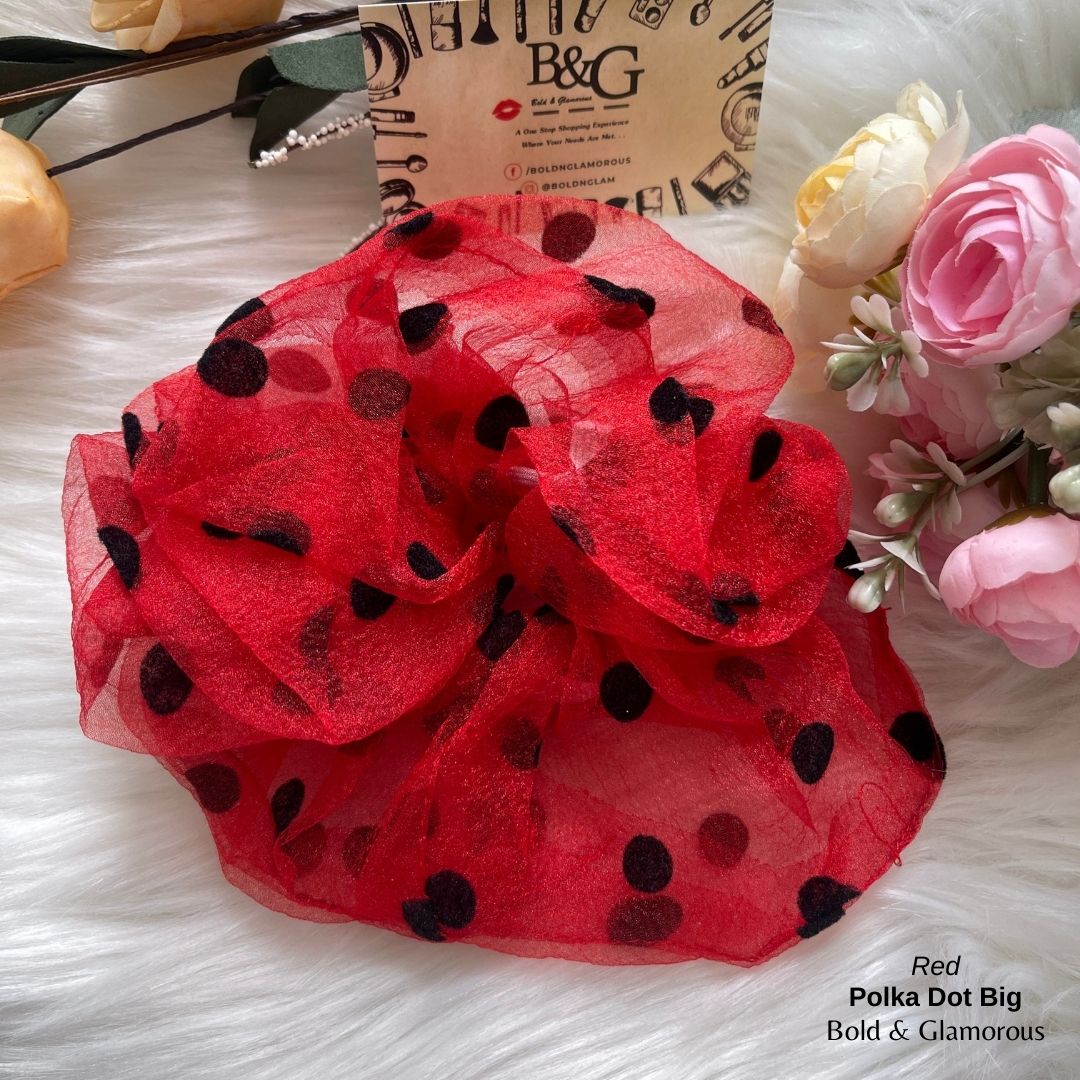 Polka Dot Netted Scrunchies | Red