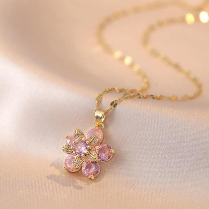Necklace | SN251 | Zircon Flower | Pink