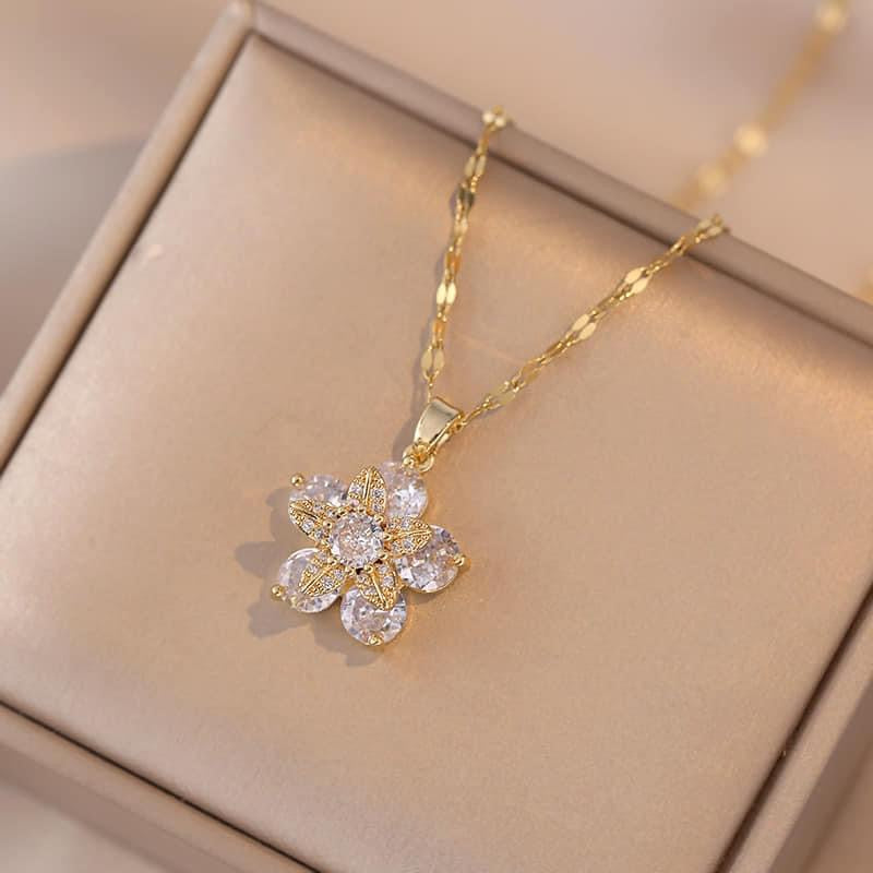 Necklace | SN251 | Zircon Flower | White