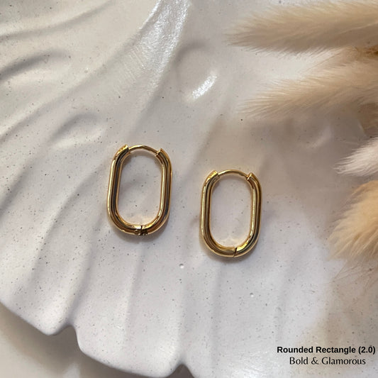 Shape Hoop Earring 2.0 | Rounded Rectangle | Gold