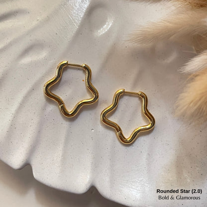 Shape Hoop Earring 2.0 | Rounded Star | Gold