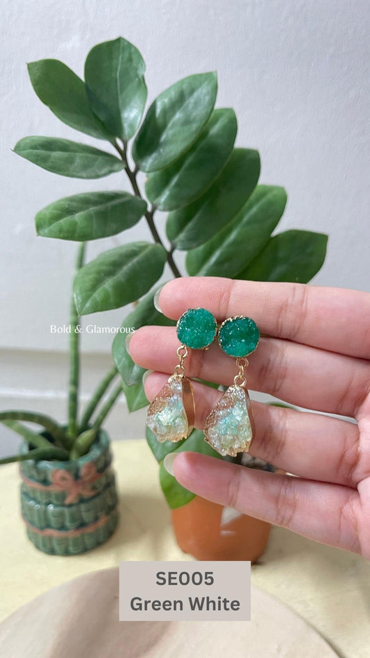 Cluster Crystal Earring | SE005 | Green White