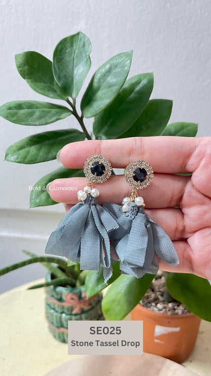 Something Blue Earring | SE025 | Stone Tassel Drop