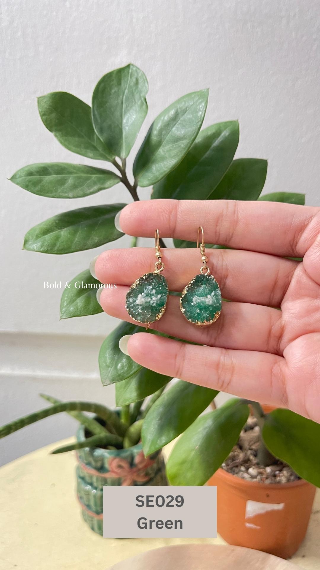 Retro Simulated Resin Drop Earring | SE029 | Green
