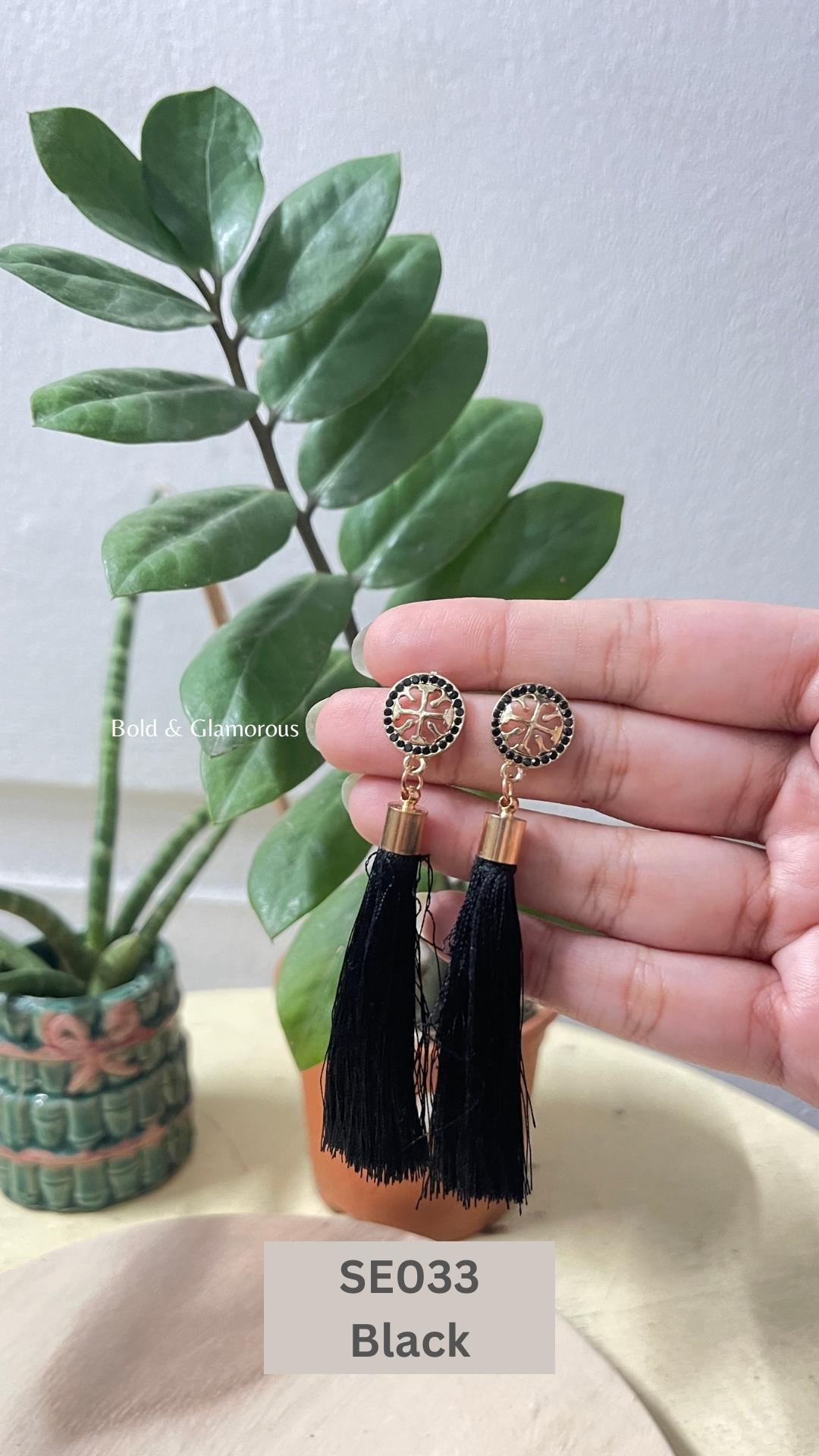 Long Tassel Earring | SE033 | Black