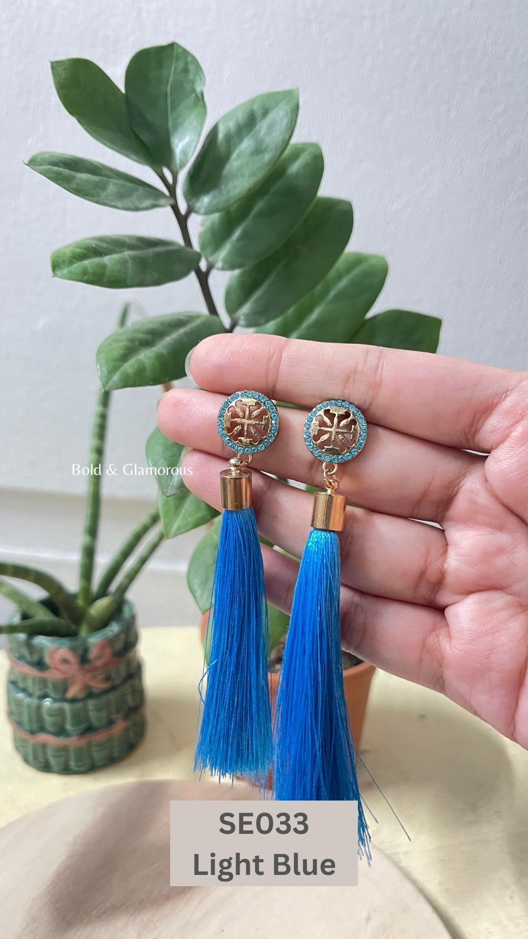 Long Tassel Earring | SE033 | Light Blue