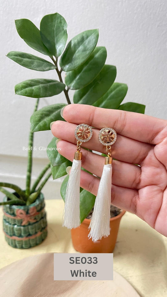 Long Tassel Earring | SE033 | White
