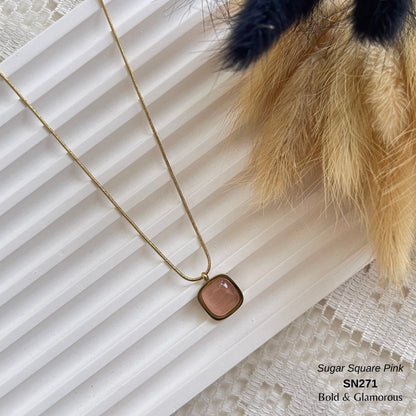 Necklace | SN271 | Sugar Square - Pink