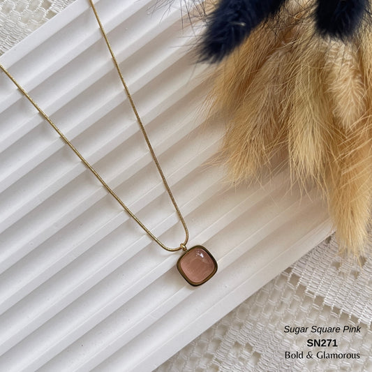 Necklace | SN271 | Sugar Square - Pink