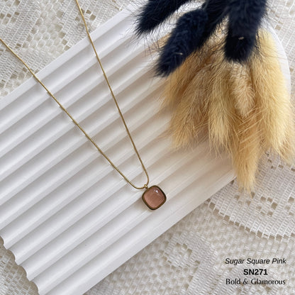 Necklace | SN271 | Sugar Square - Pink