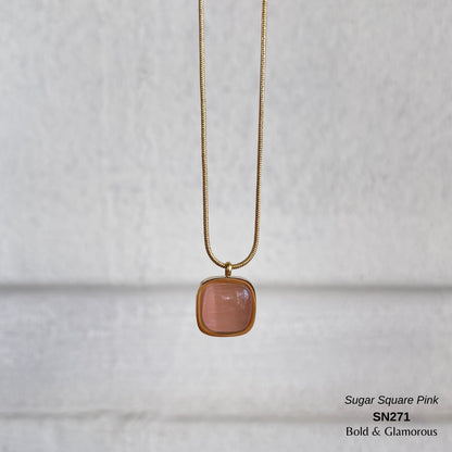 Necklace | SN271 | Sugar Square - Pink
