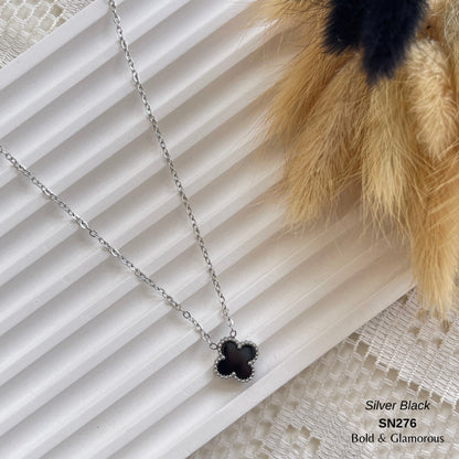 Necklace | SN276 | Silver Clover | Black