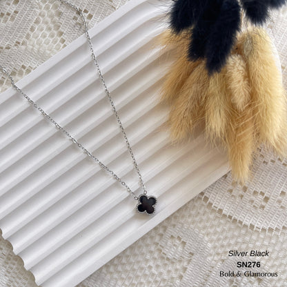 Necklace | SN276 | Silver Clover | Black