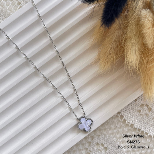 Necklace | SN276 | Silver Clover | White