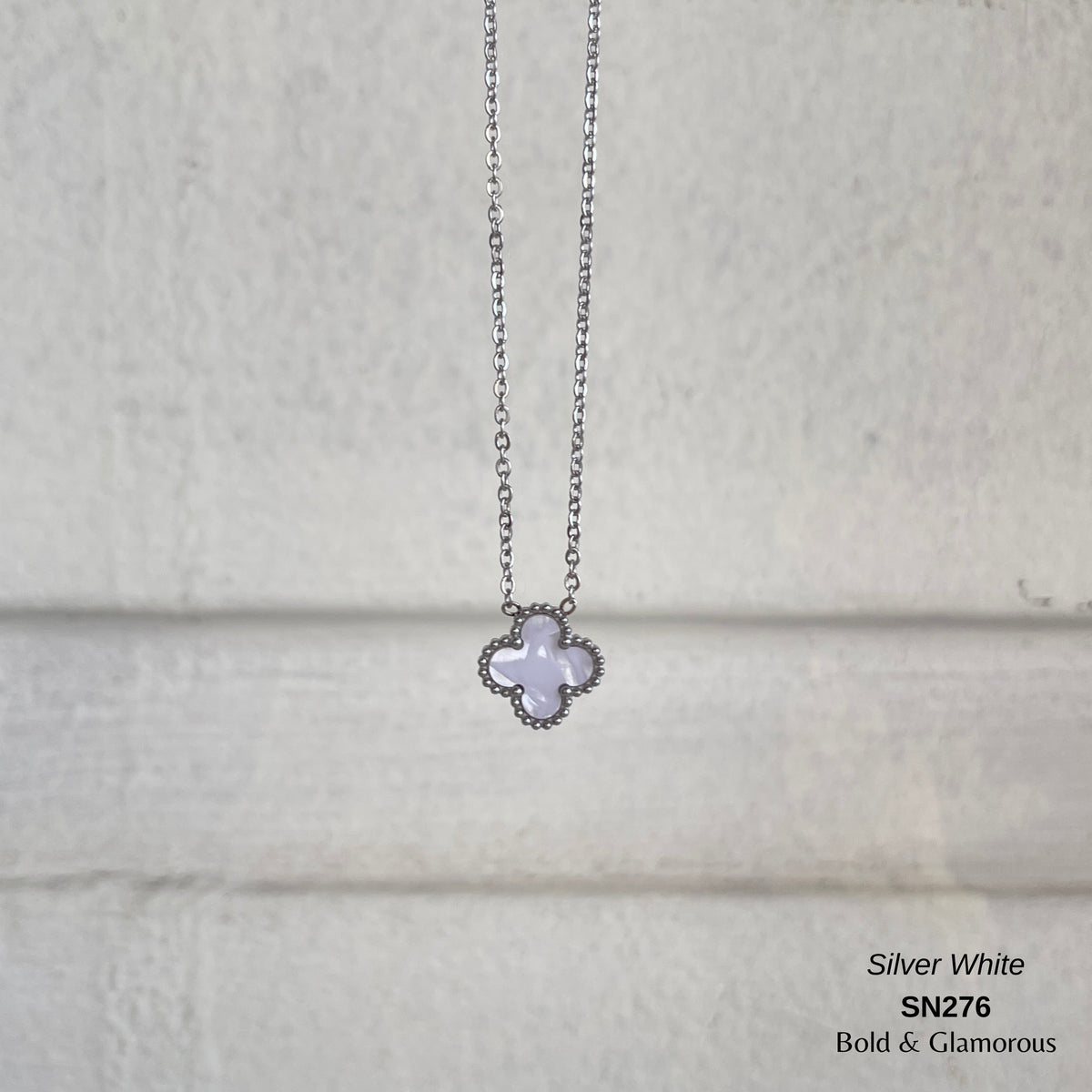 Necklace | SN276 | Silver Clover | White