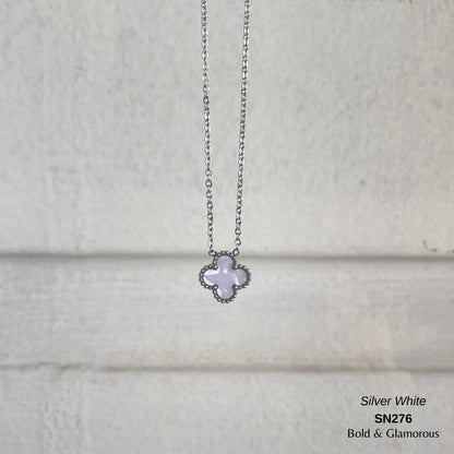 Necklace | SN276 | Silver Clover | White