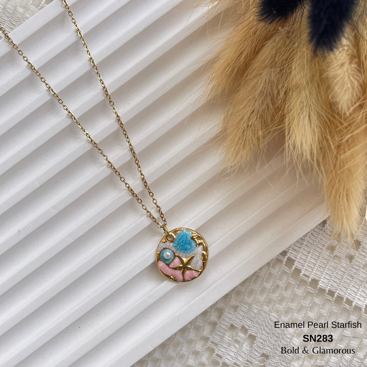 Necklace | SN283 | Enamel Pearl Starfish