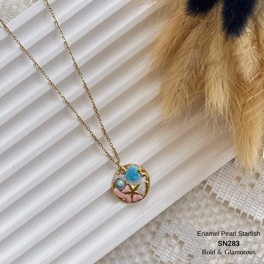 Necklace | SN283 | Enamel Pearl Starfish
