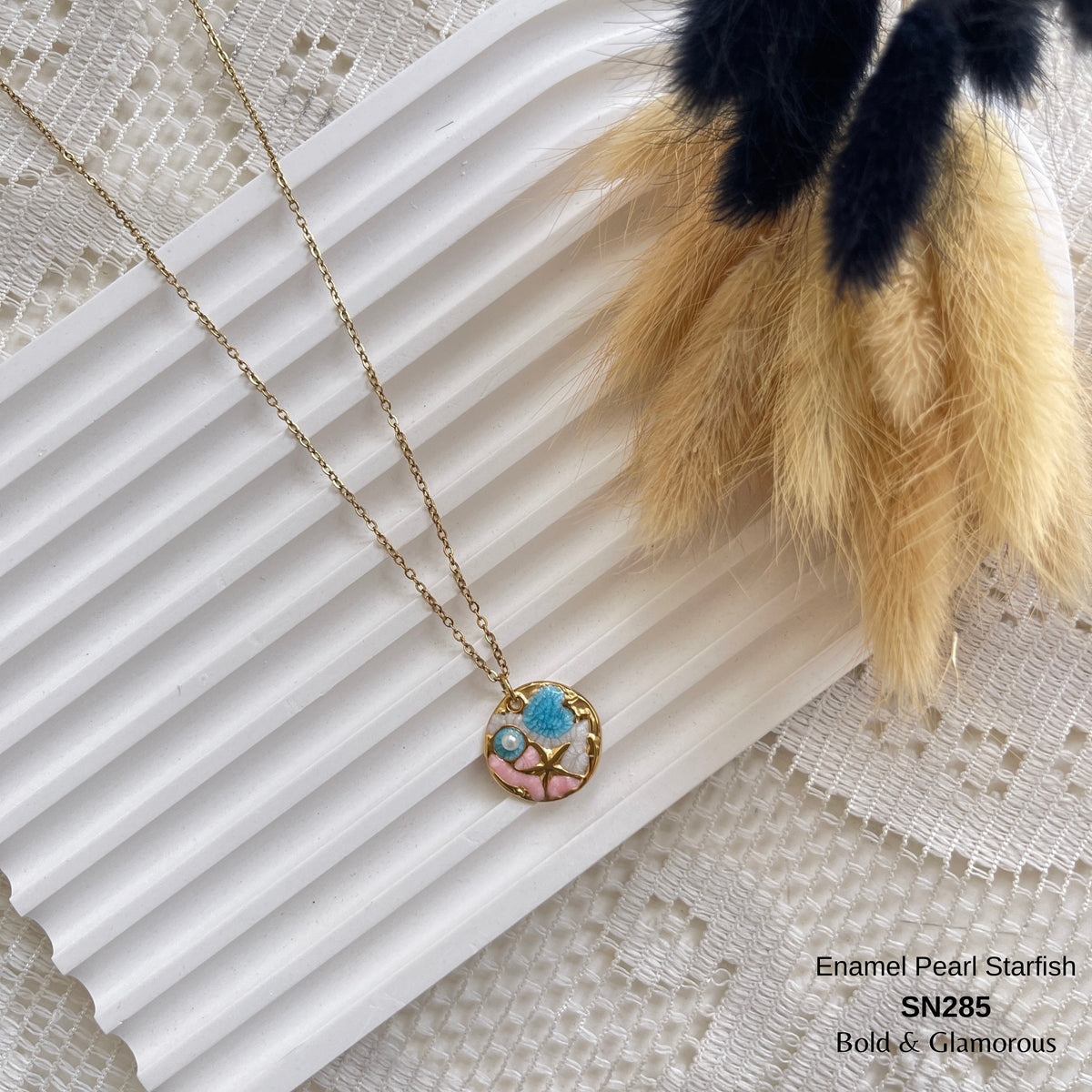 Necklace | SN283 | Enamel Pearl Starfish