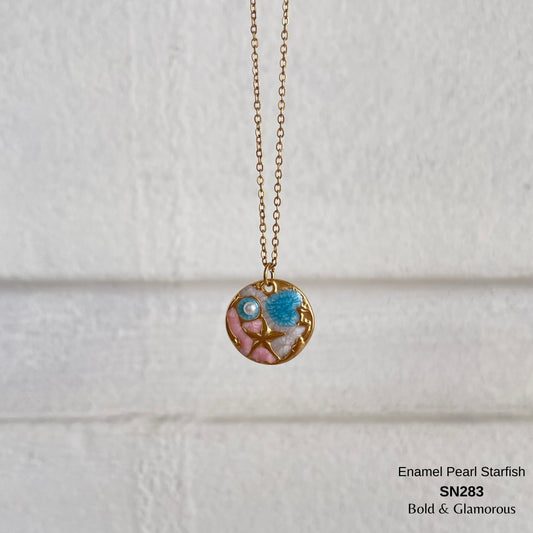 Necklace | SN283 | Enamel Pearl Starfish