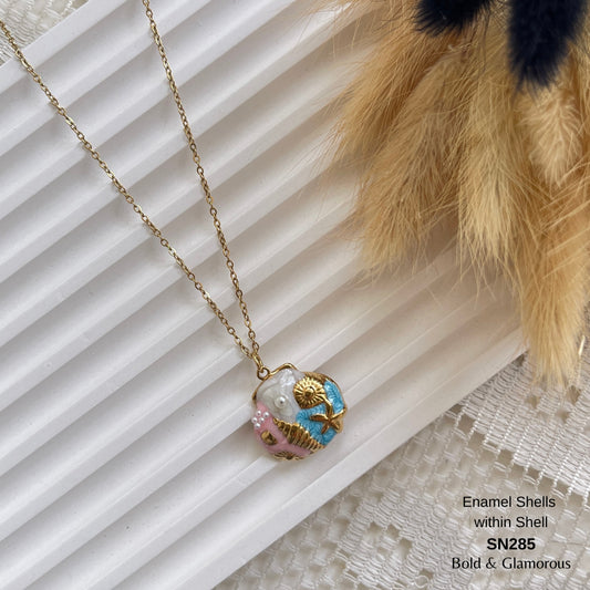 Necklace | SN285 | Enamel Shells within Shell